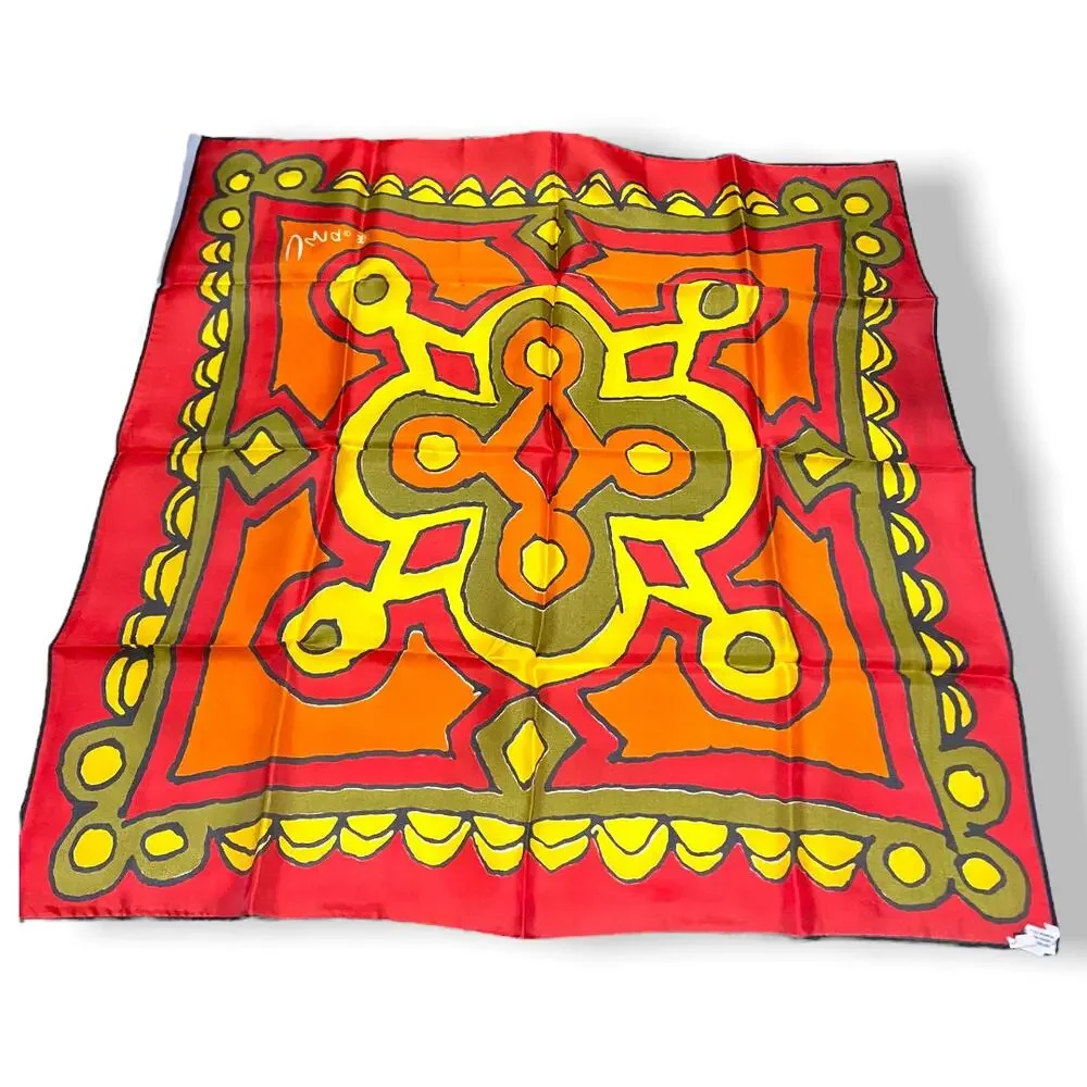 Vera Neumann‎ Vintage Red Yellow Orange Abstract Print Scarf Japan Ladybug